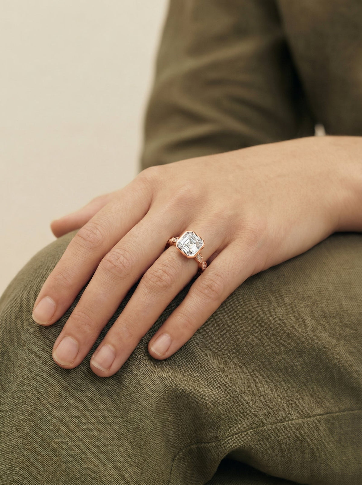 2 Carat Lab Grown Asscher Cut Bezel Set Diamond Ring