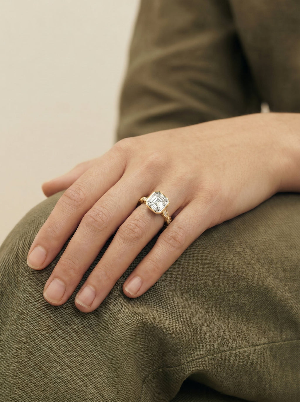 2 Carat Lab Grown Asscher Cut Bezel Set Diamond Ring