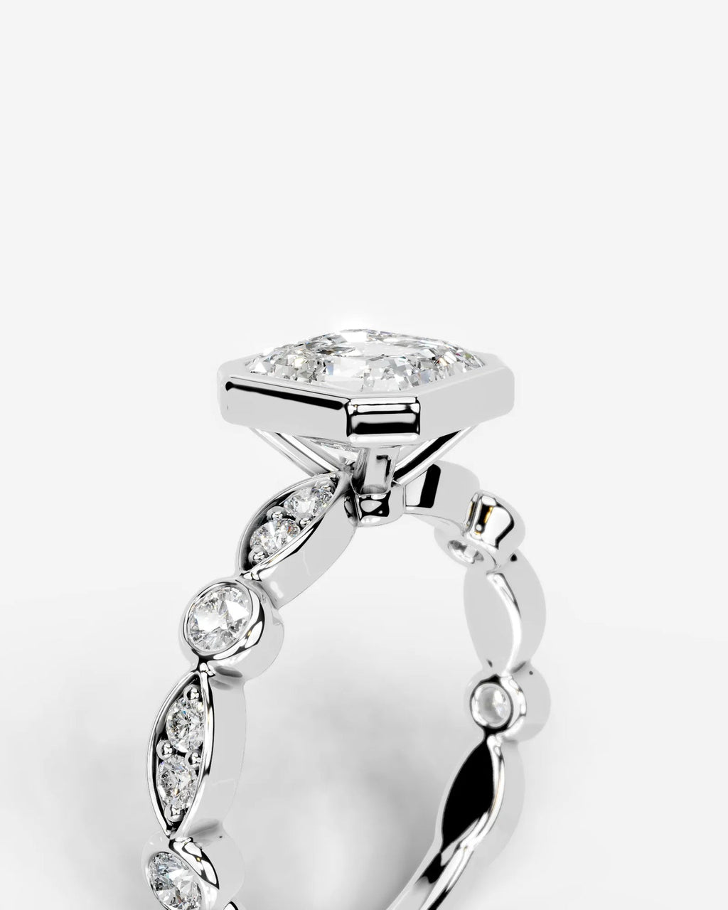 2 Carat Lab Grown Asscher Cut Bezel Set Diamond Ring