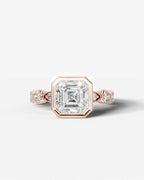 2 Carat Lab Grown Asscher Cut Bezel Set Diamond Ring