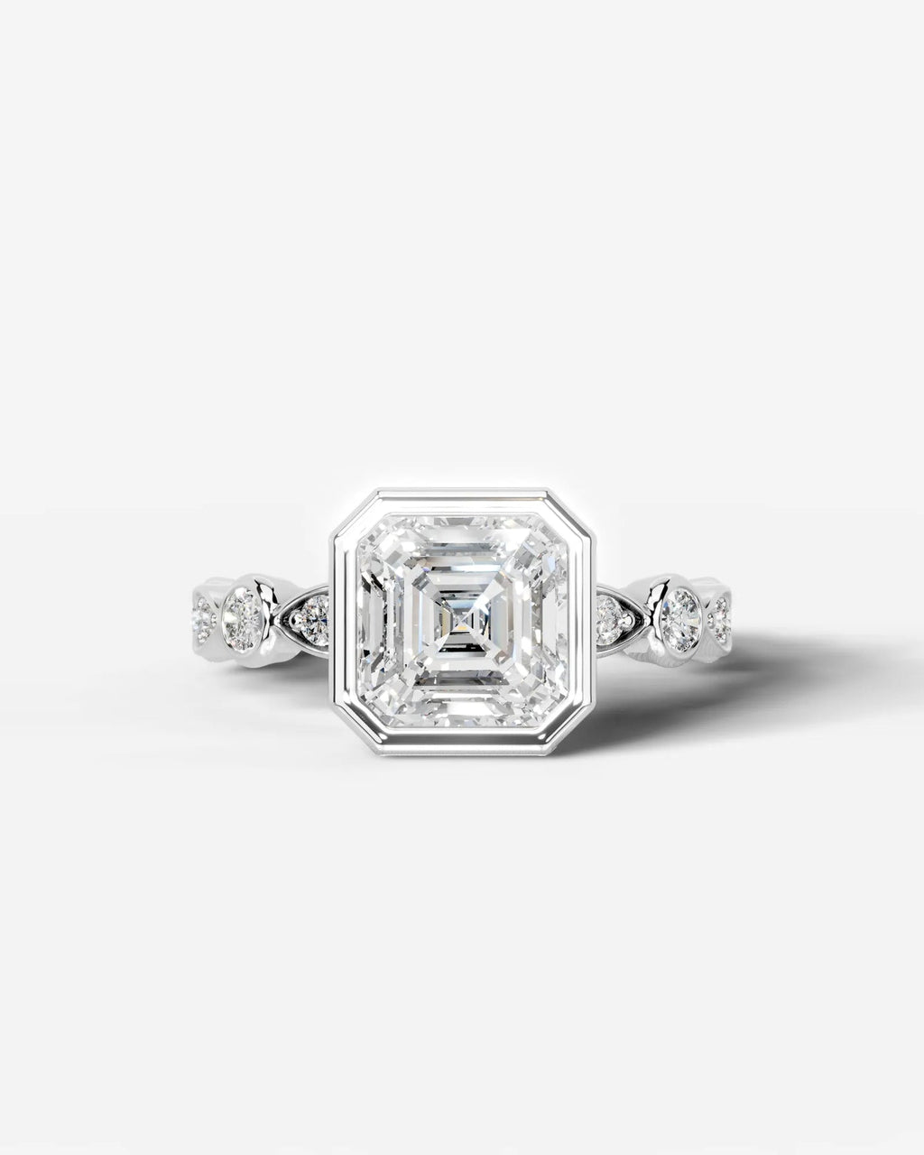 2 Carat Lab Grown Asscher Cut Bezel Set Diamond Ring