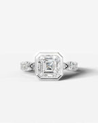 2 Carat Lab Grown Asscher Cut Bezel Set Diamond Ring