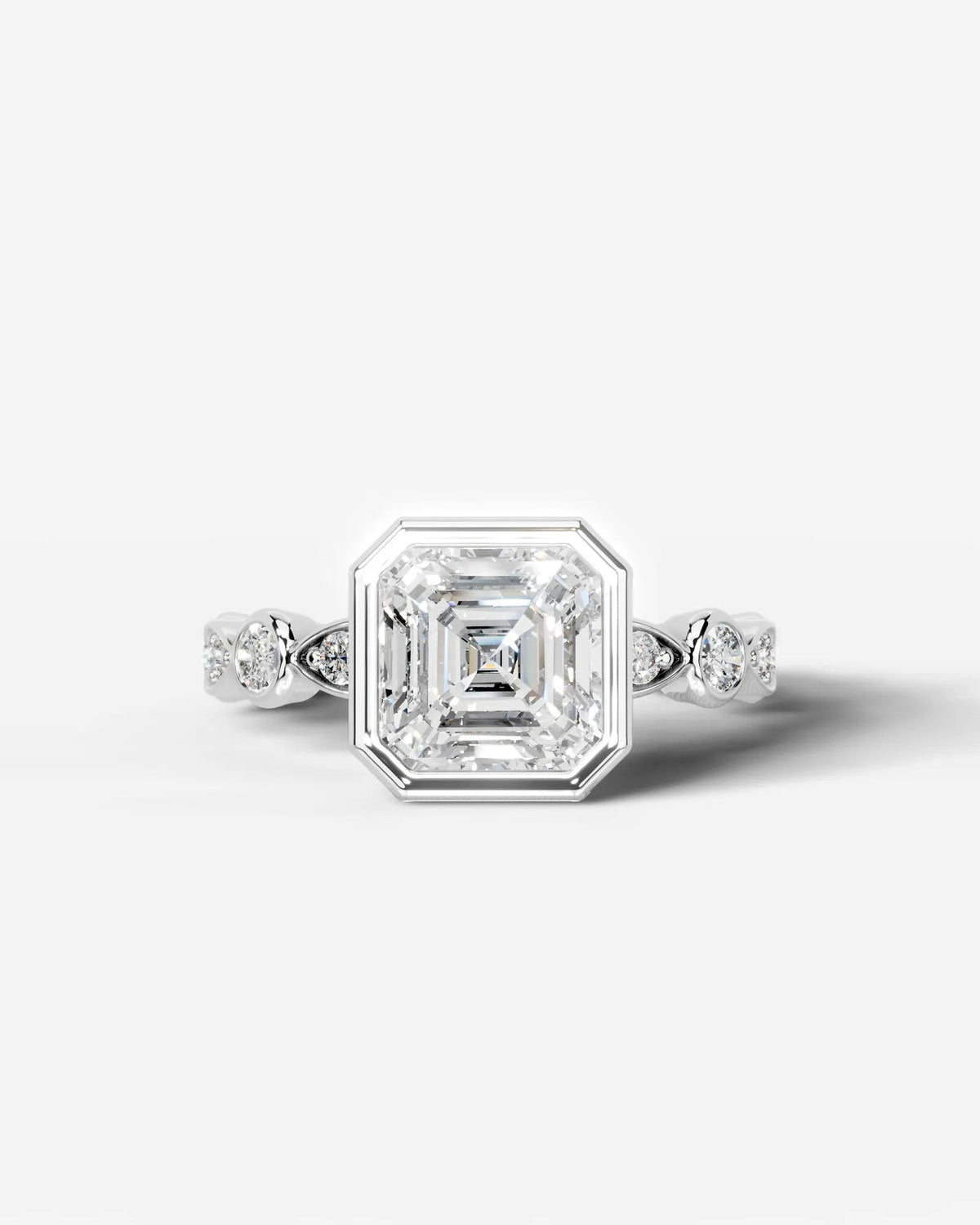 2 Carat Lab Grown Asscher Cut Bezel Set Diamond Ring