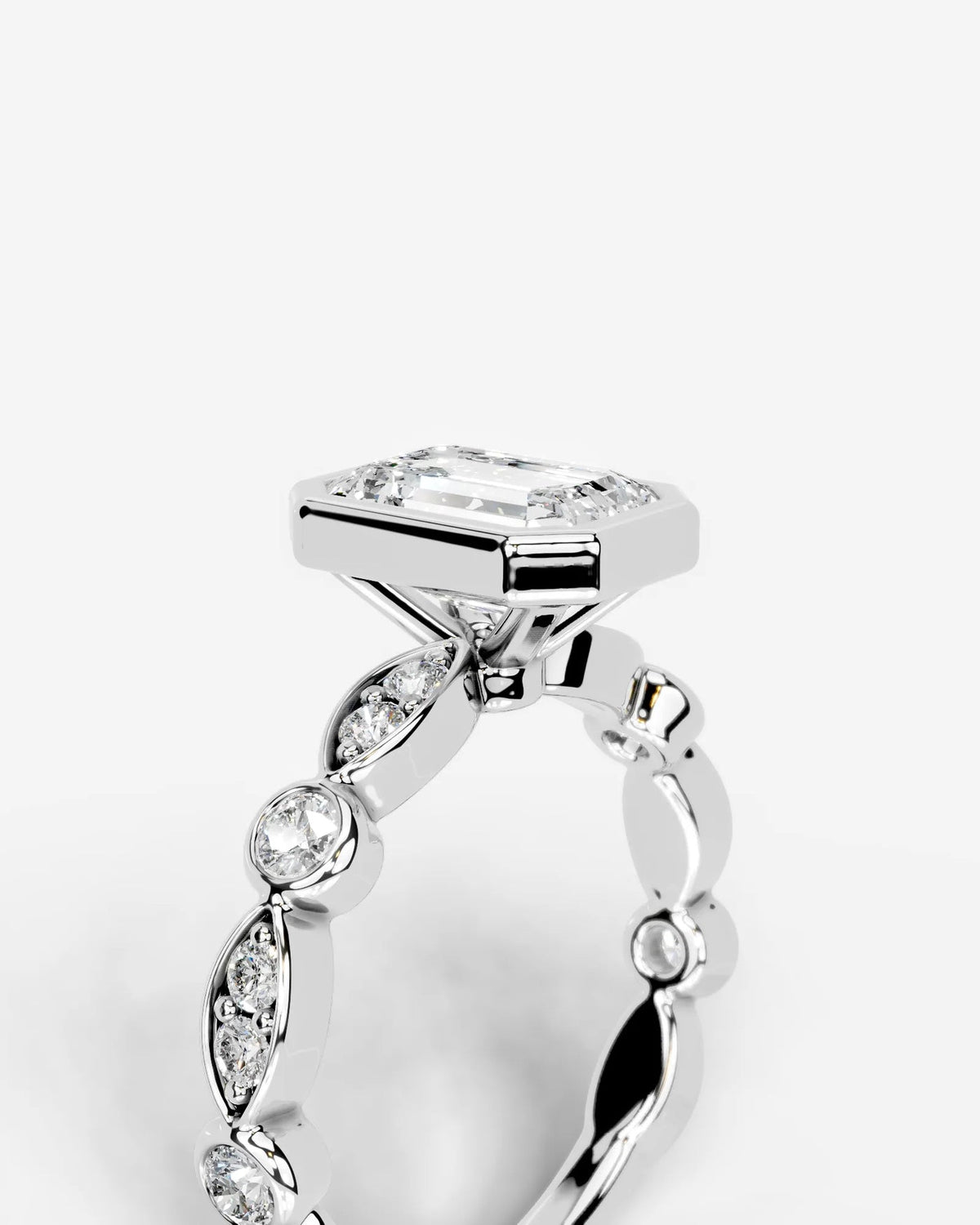 2 Carat Lab Grown Emerald Cut Bezel Set Diamond Ring