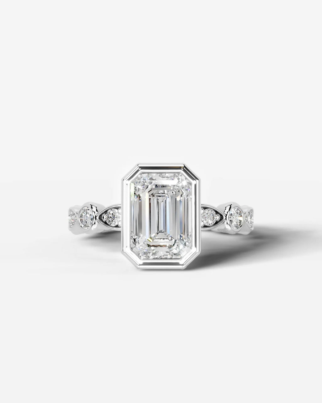 2 Carat Lab Grown Emerald Cut Bezel Set Diamond Ring