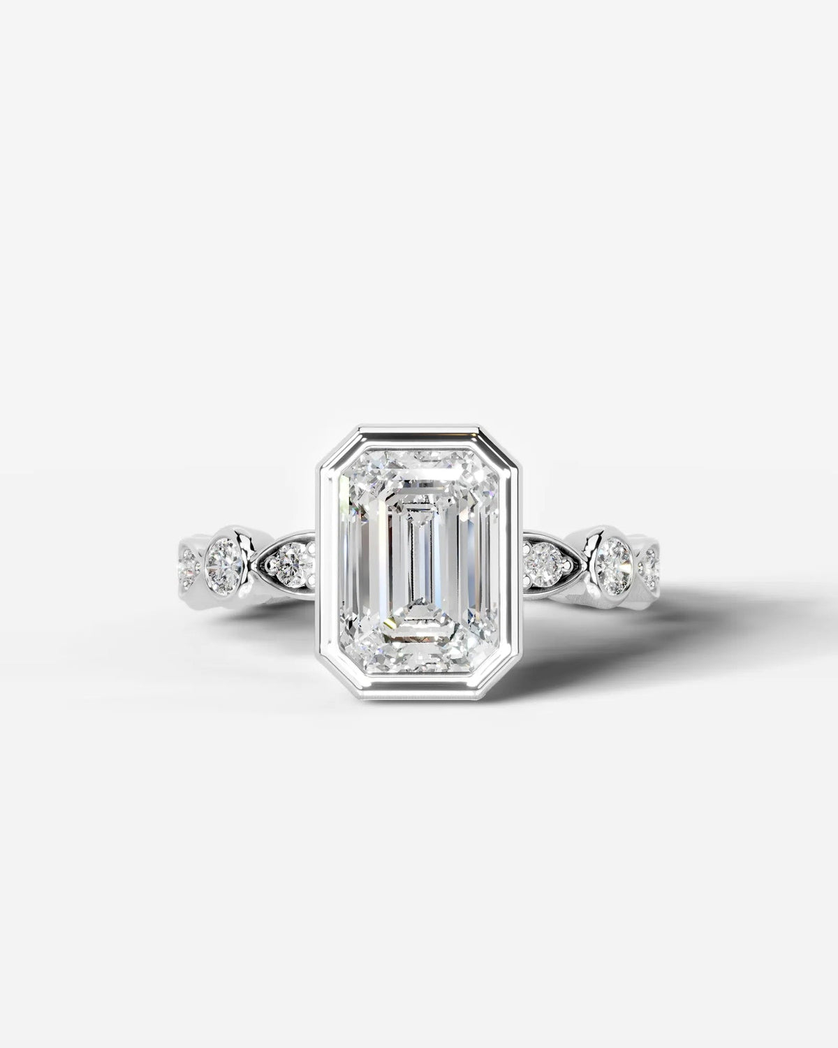 2 Carat Lab Grown Emerald Cut Bezel Set Diamond Ring