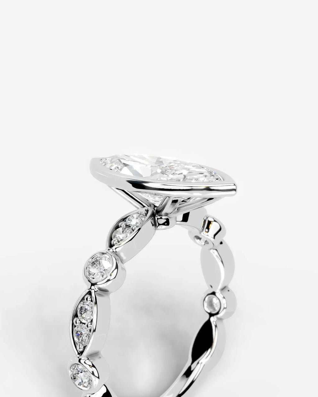 2 Carat Lab Grown Marquise Cut Bezel Set Diamond Ring