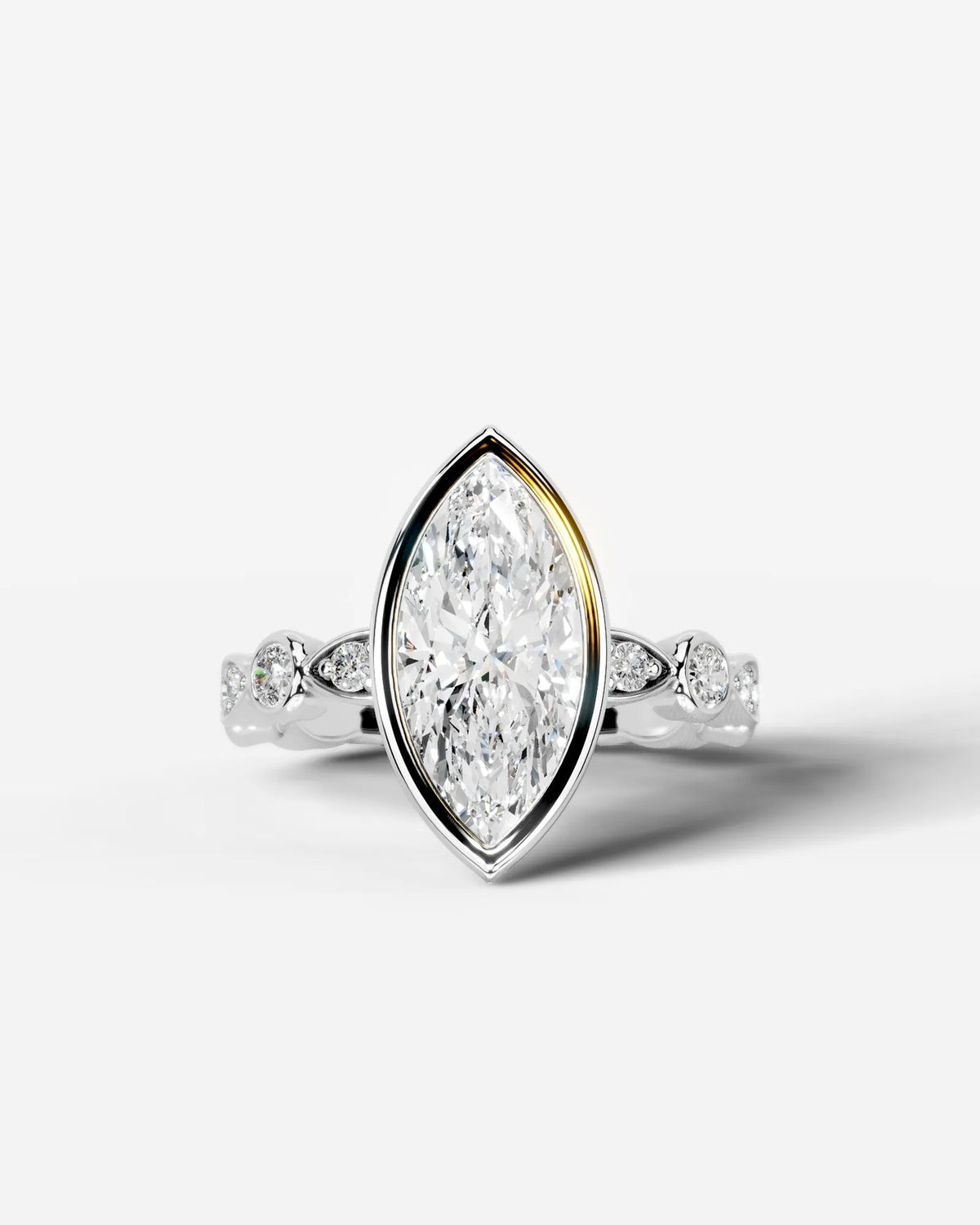 2 Carat Lab Grown Marquise Cut Bezel Set Diamond Ring