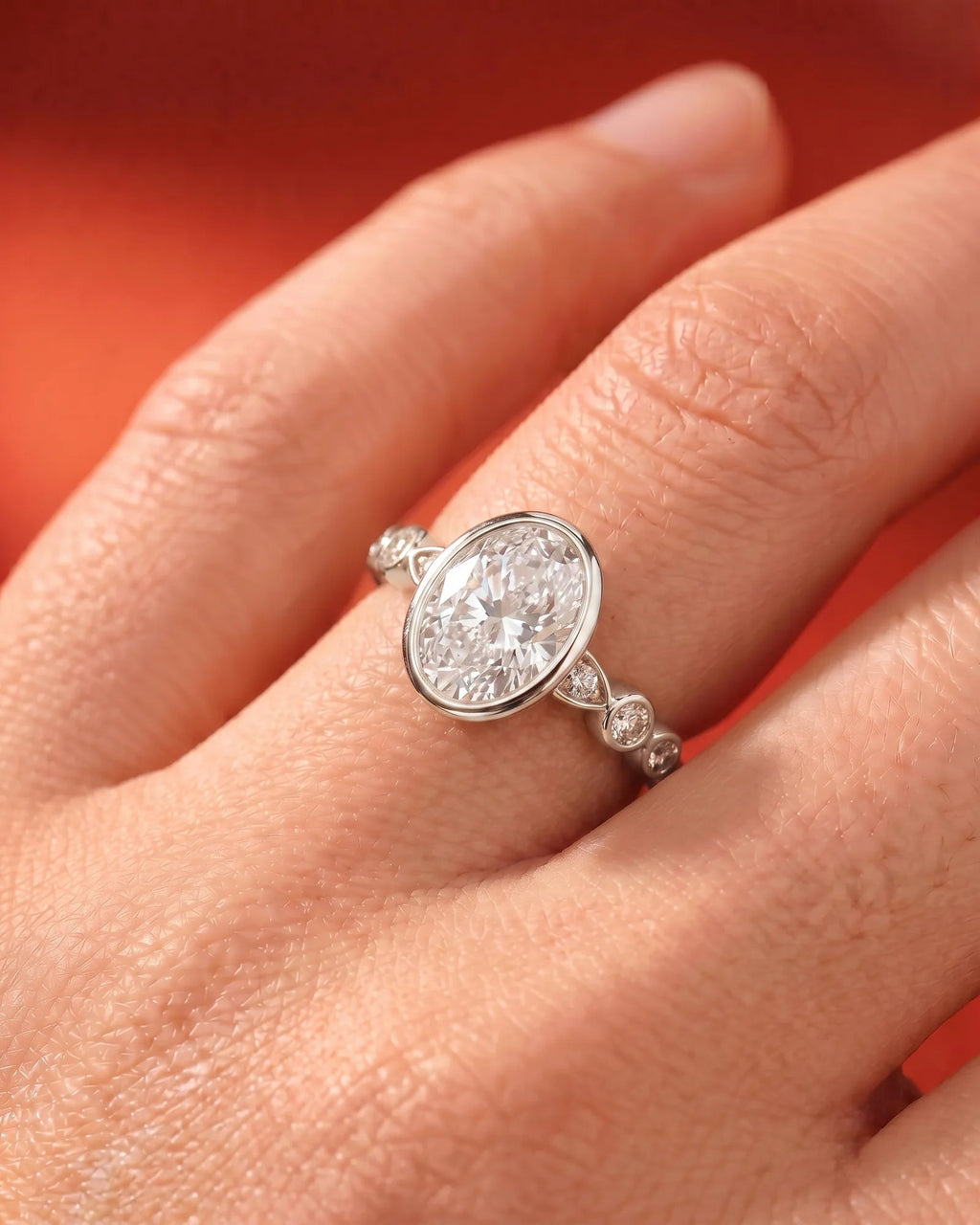 2 Carat Lab Grown Oval Cut Bezel Set Diamond Statement Ring