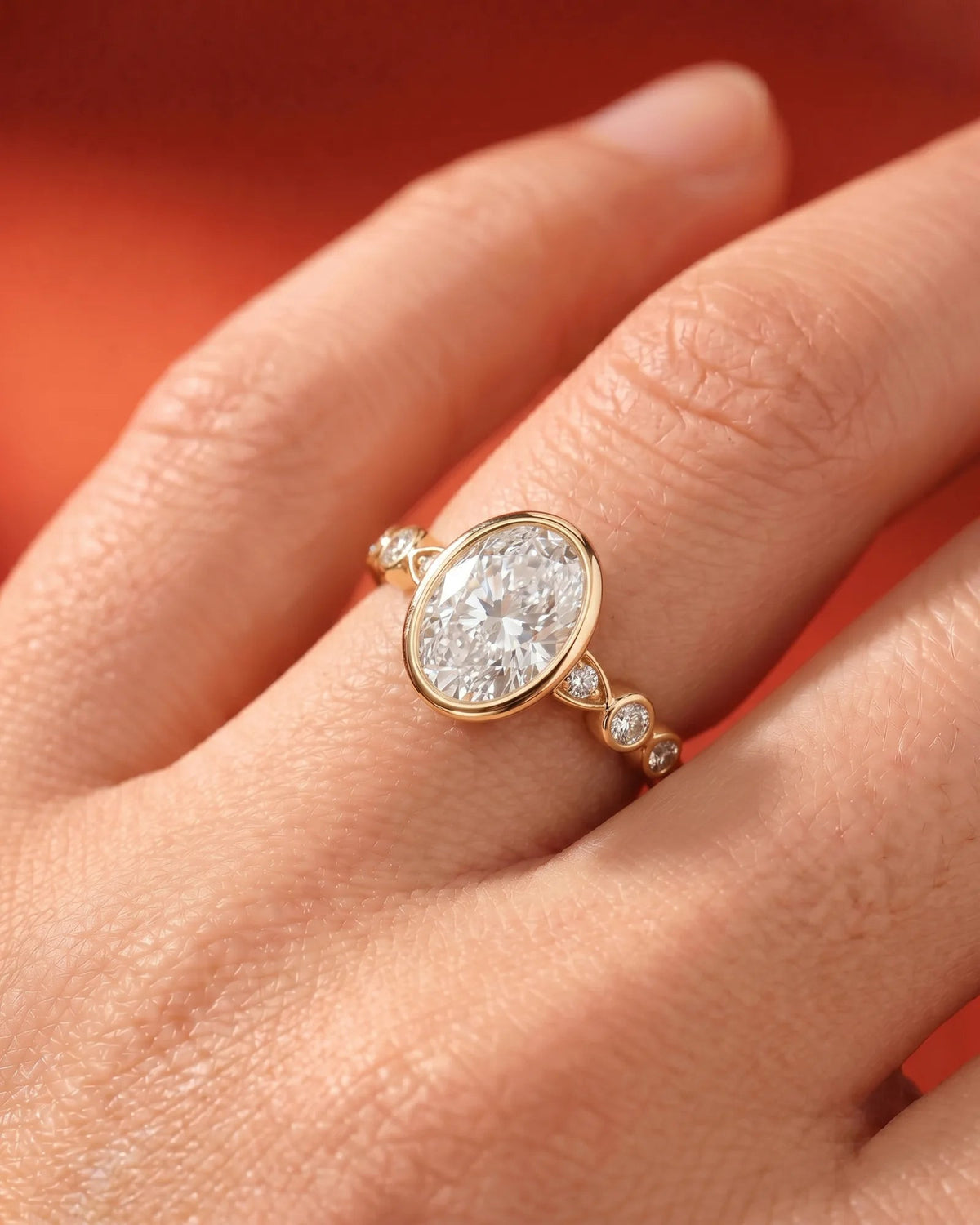 2 Carat Lab Grown Oval Cut Bezel Set Diamond Statement Ring