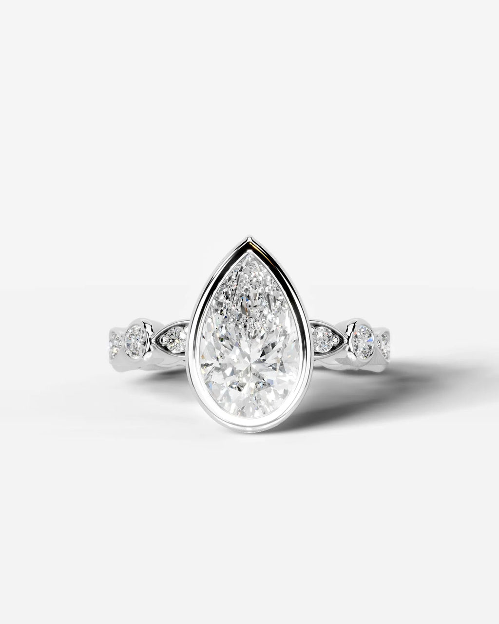 2 Carat Lab Grown Pear Cut Bezel Set Diamond Ring