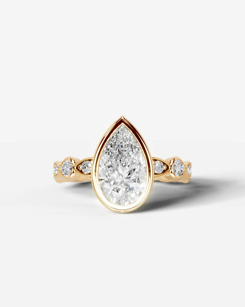2 Carat Lab Grown Pear Cut Bezel Set Diamond Ring