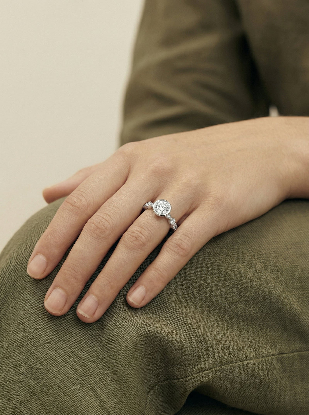 2 Carat Lab Grown Round Cut Bezel Set Diamond Ring
