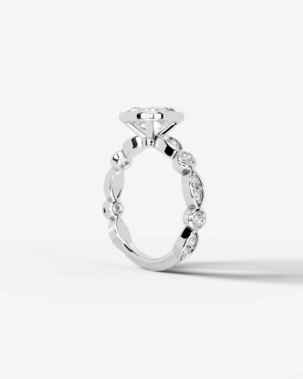 2 Carat Lab Grown Cushion Cut Bezel Set Diamond Ring