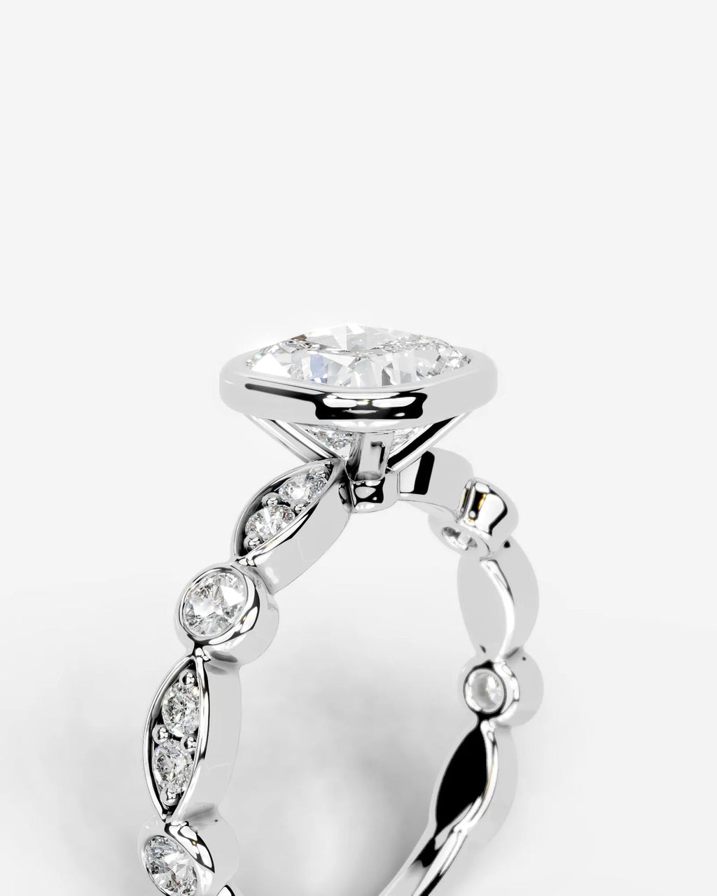 2 Carat Lab Grown Cushion Cut Bezel Set Diamond Ring