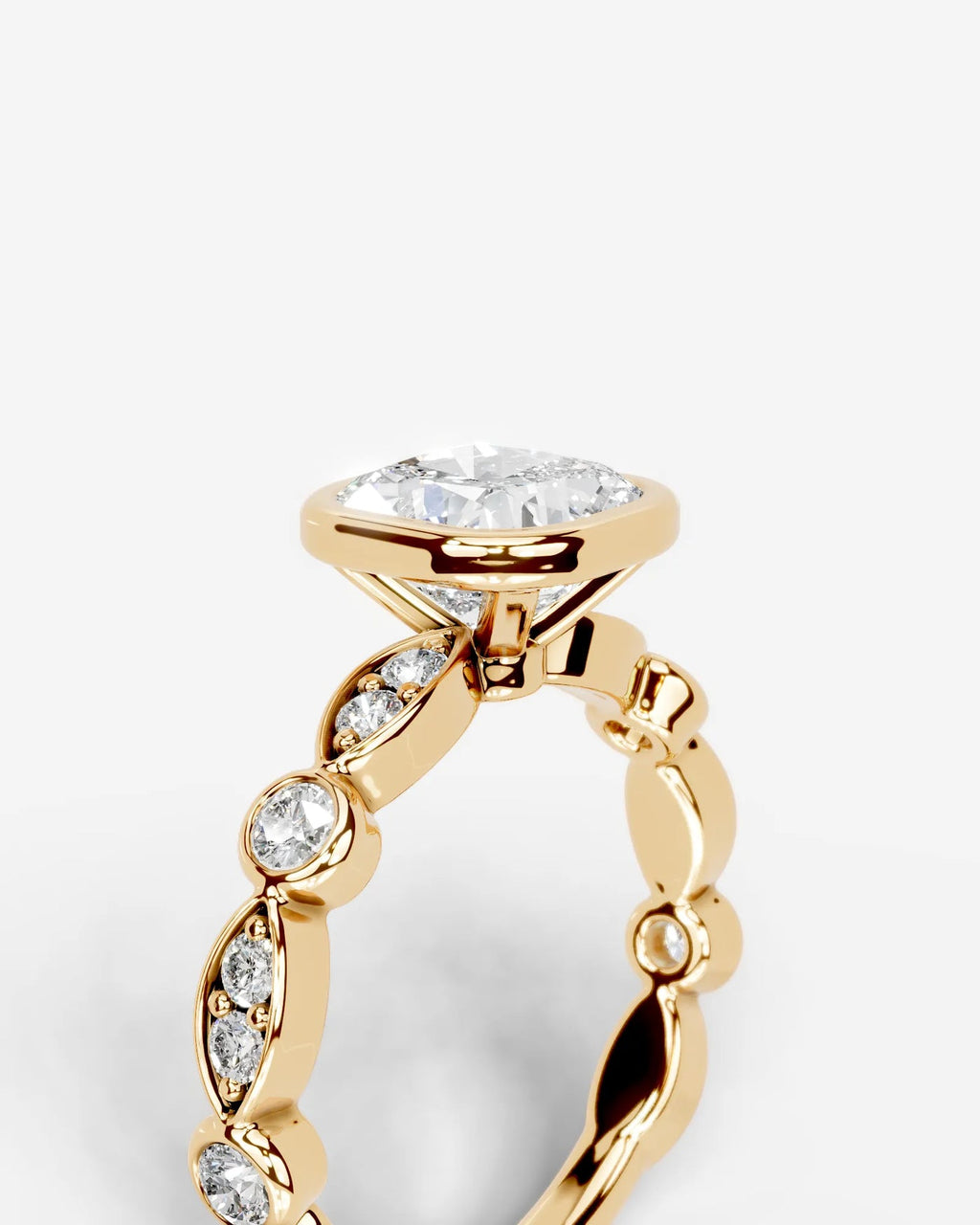 2 Carat Lab Grown Cushion Cut Bezel Set Diamond Ring
