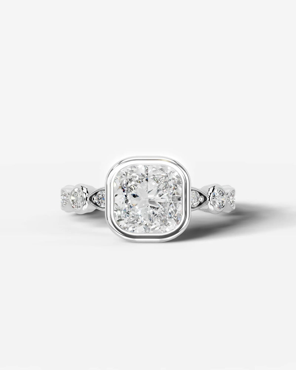 2 Carat Lab Grown Cushion Cut Bezel Set Diamond Ring