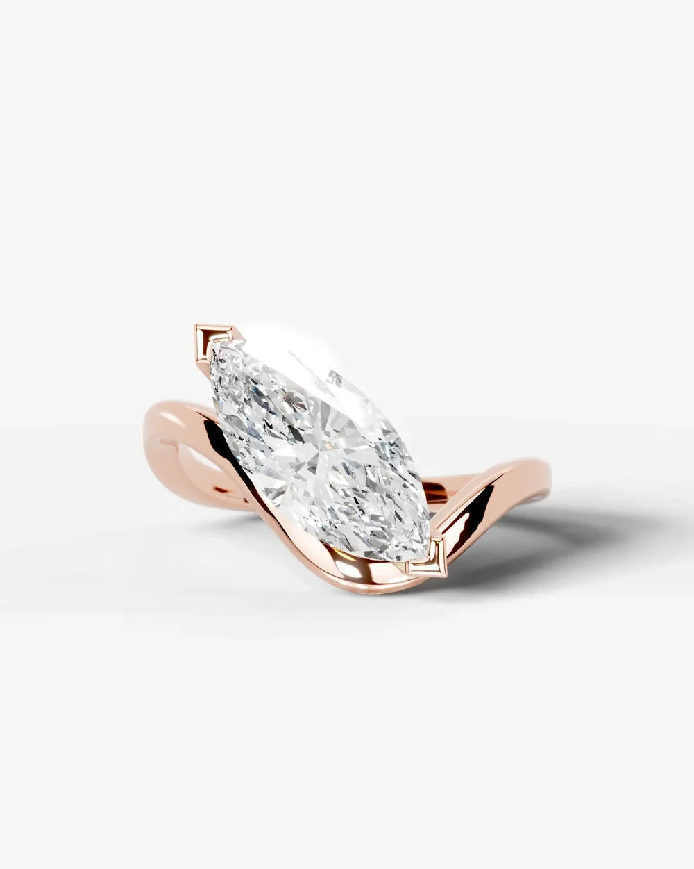2 Carat Lab Grown Marquise Cut Diamond Curved V-Prong Ring