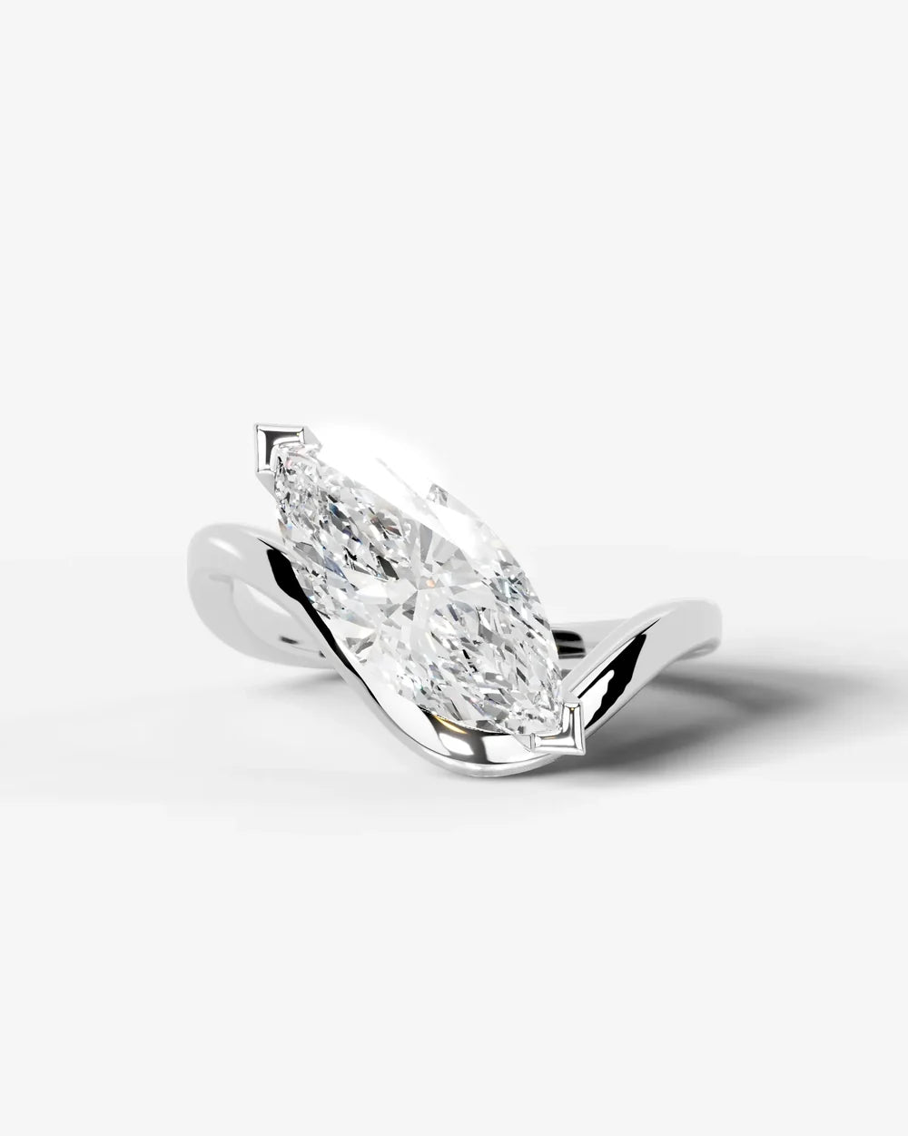 2 Carat Lab Grown Marquise Cut Diamond Curved V-Prong Ring