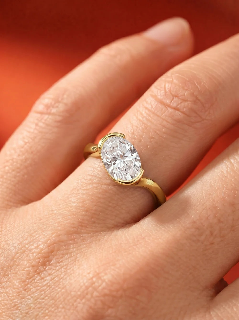 2 Carat Lab Grown Oval Cut Diamond Curved Basket Ring