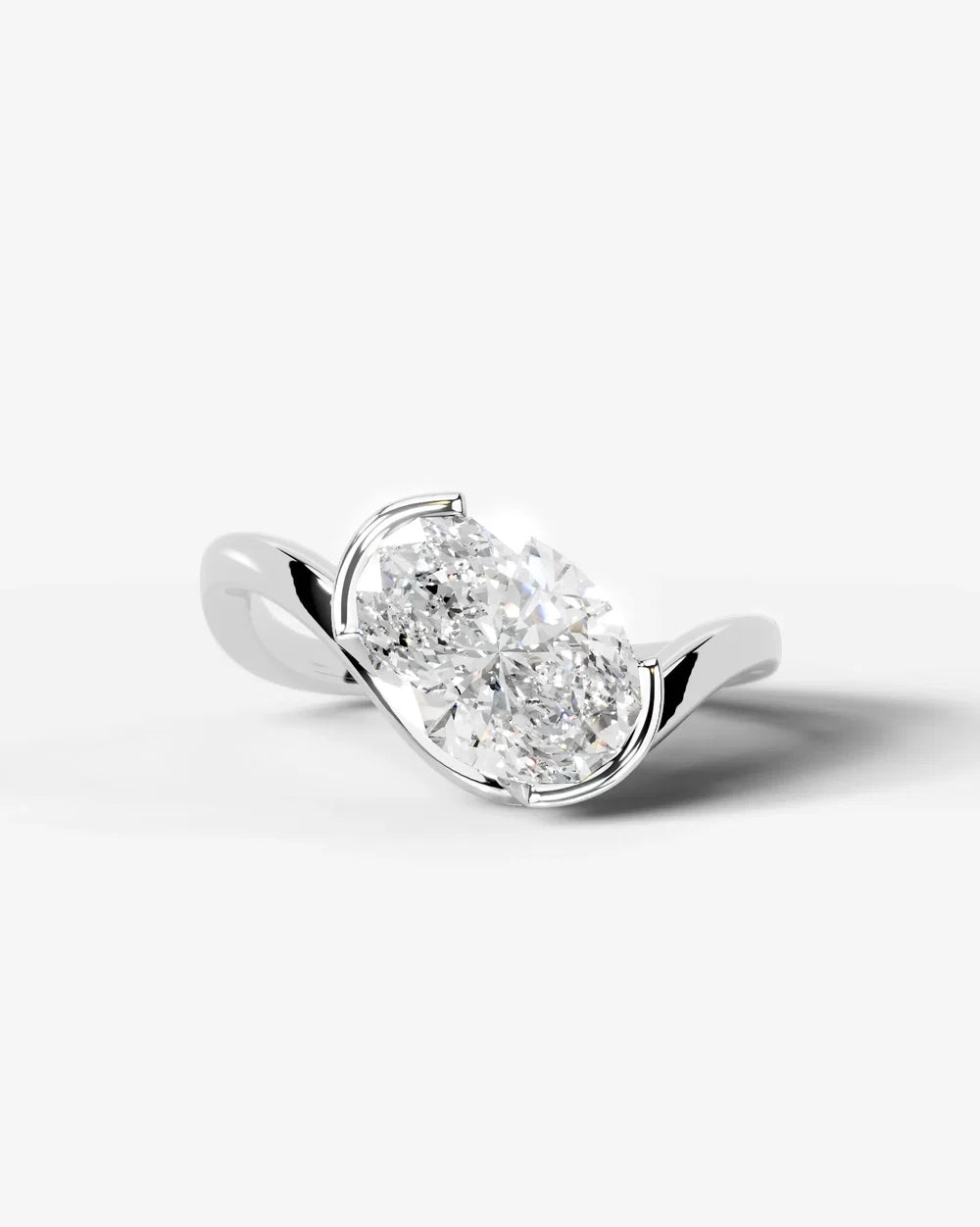 2 Carat Lab Grown Oval Cut Diamond Curved Basket Ring