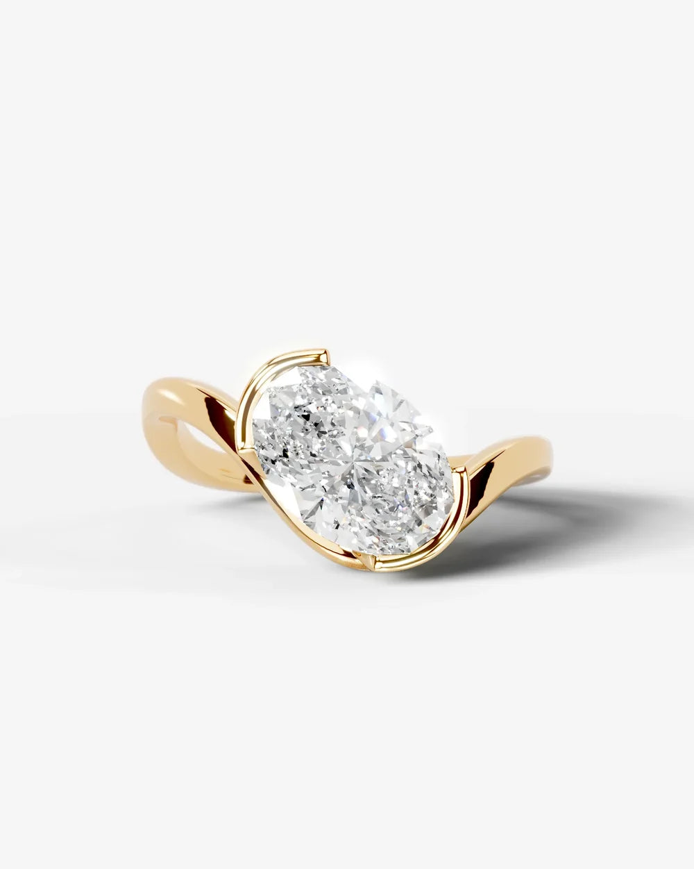 2 Carat Lab Grown Oval Cut Diamond Curved Basket Ring