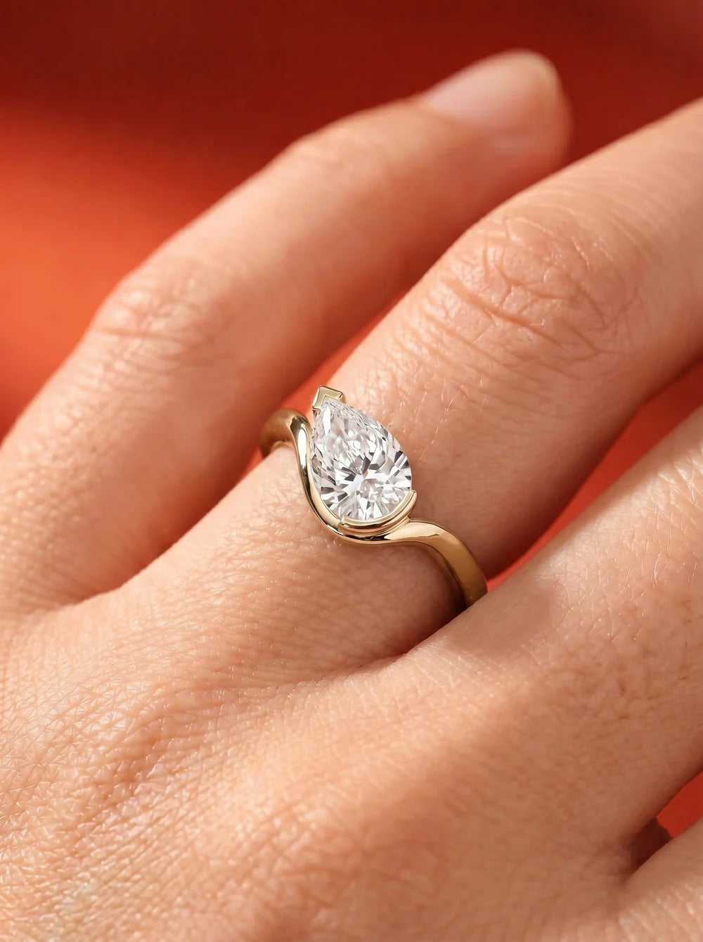 2 Carat Lab Grown Pear Cut Diamond Curved Bypass Ring