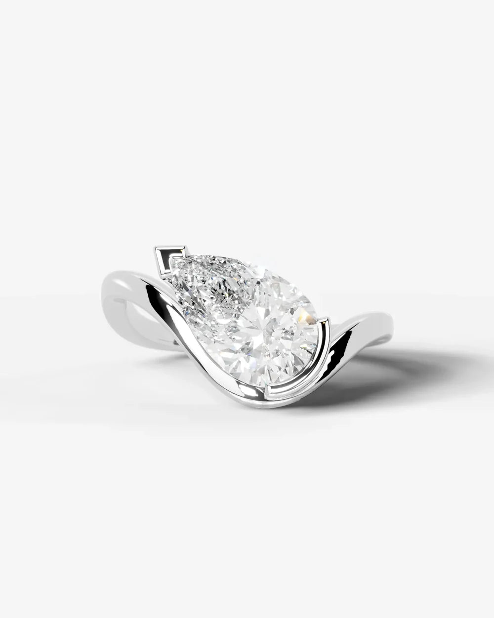 2 Carat Lab Grown Pear Cut Diamond Curved Bypass Ring