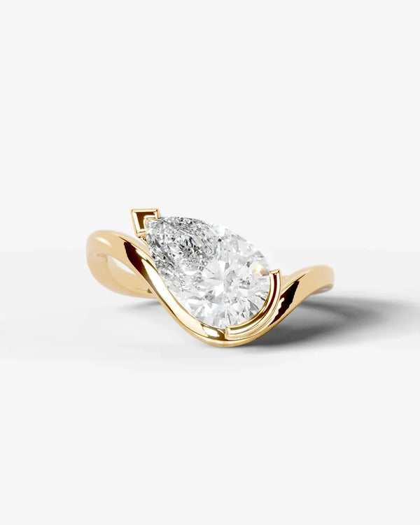 2 Carat Lab Grown Pear Cut Diamond Curved Bypass Ring