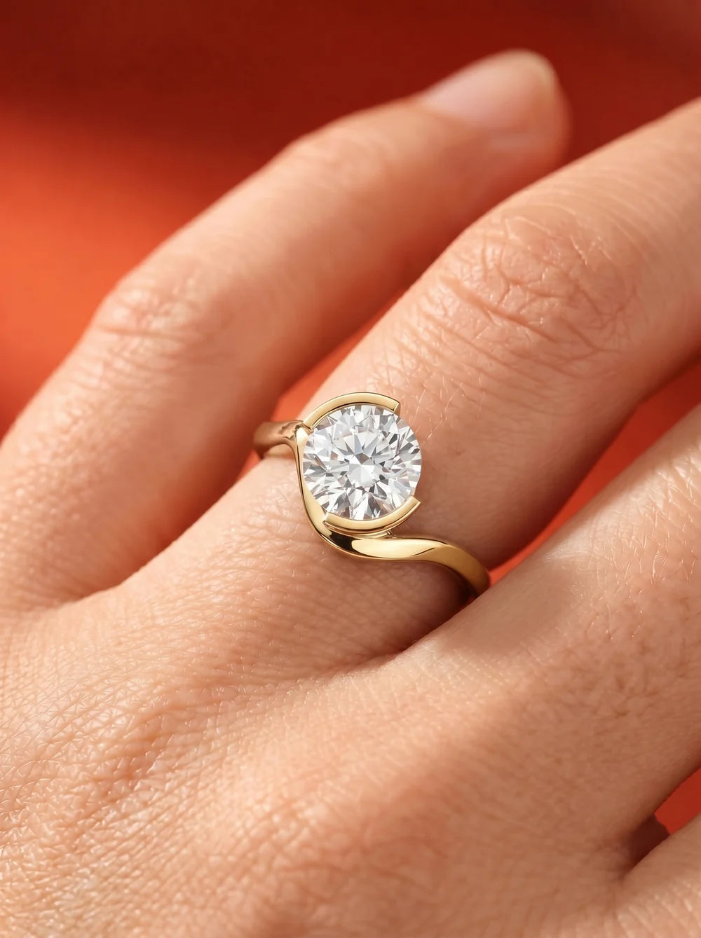 2 Carat Lab Grown Round Cut Diamond Sculptural Curved Ring
