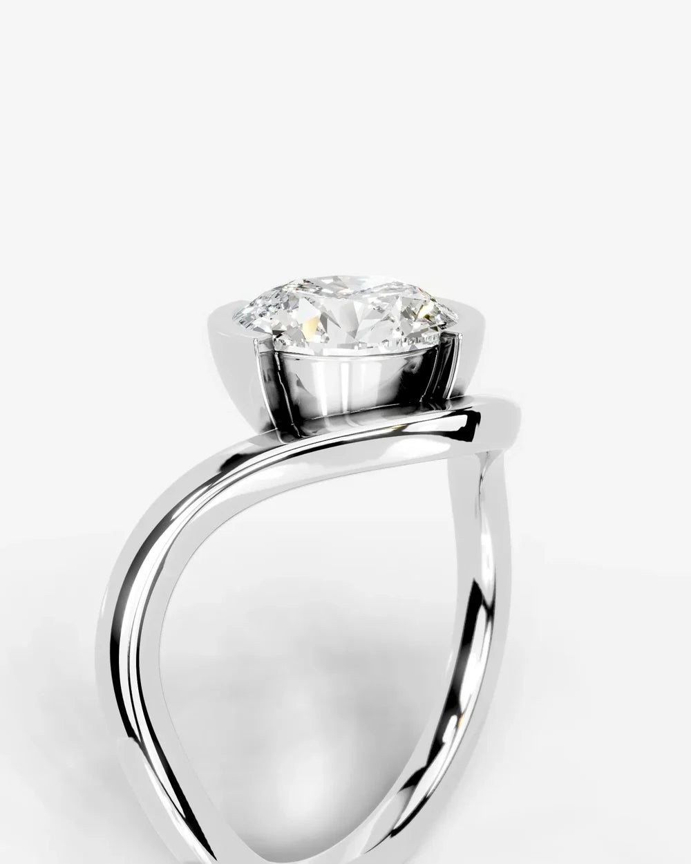 2 Carat Lab Grown Round Cut Diamond Sculptural Curved Ring