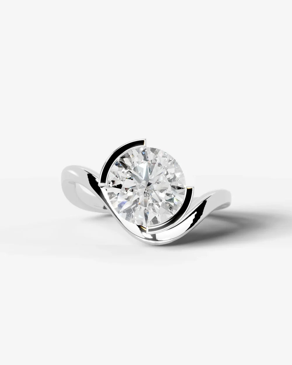 2 Carat Lab Grown Round Cut Diamond Sculptural Curved Ring