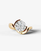 2 Carat Lab Grown Round Cut Diamond Sculptural Curved Ring