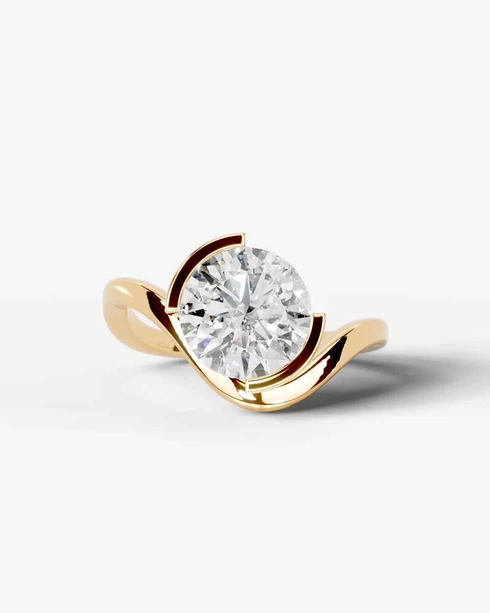 2 Carat Lab Grown Round Cut Diamond Sculptural Curved Ring