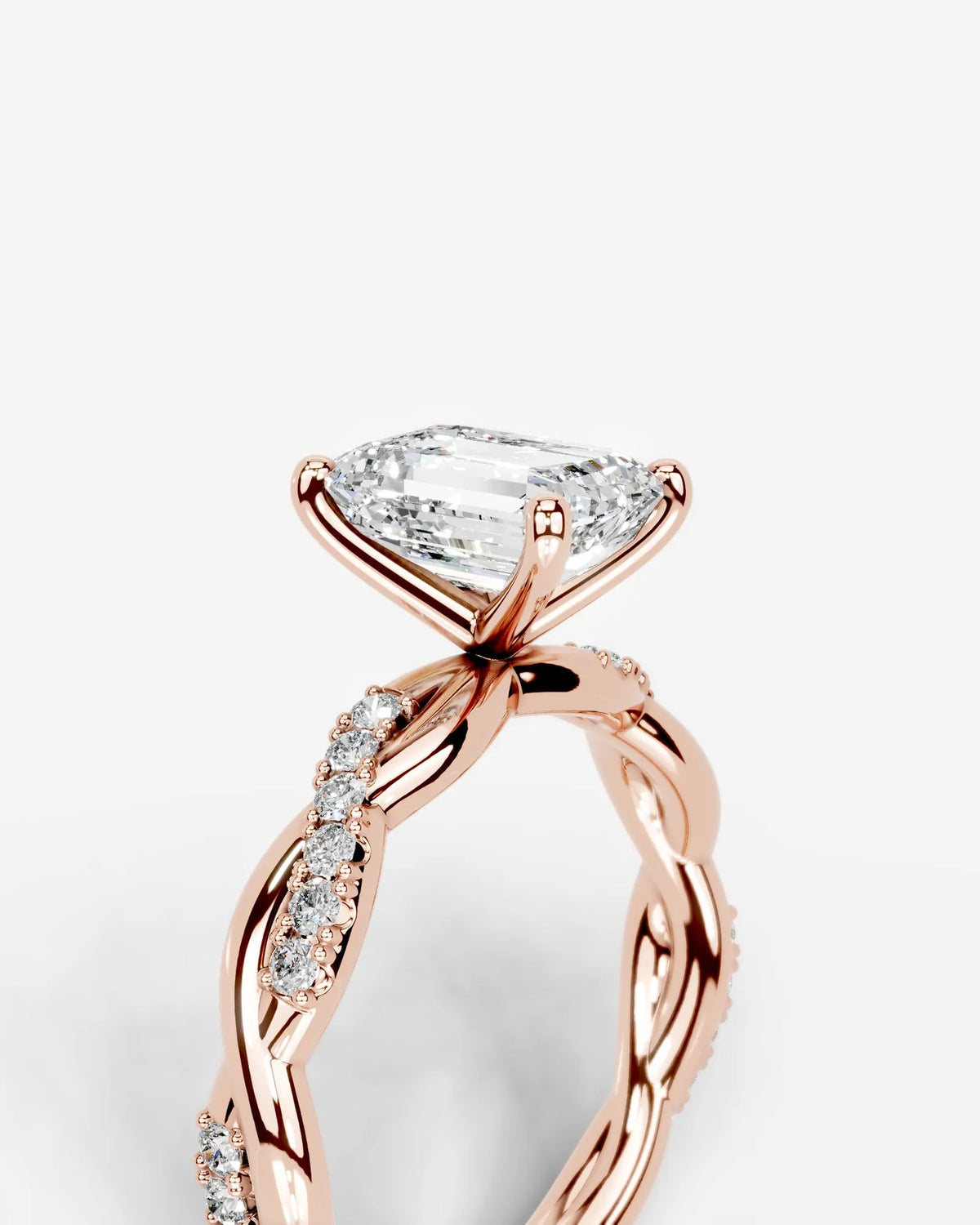 2 Carat Lab Grown Emerald Cut Diamond Twist Engagement Ring