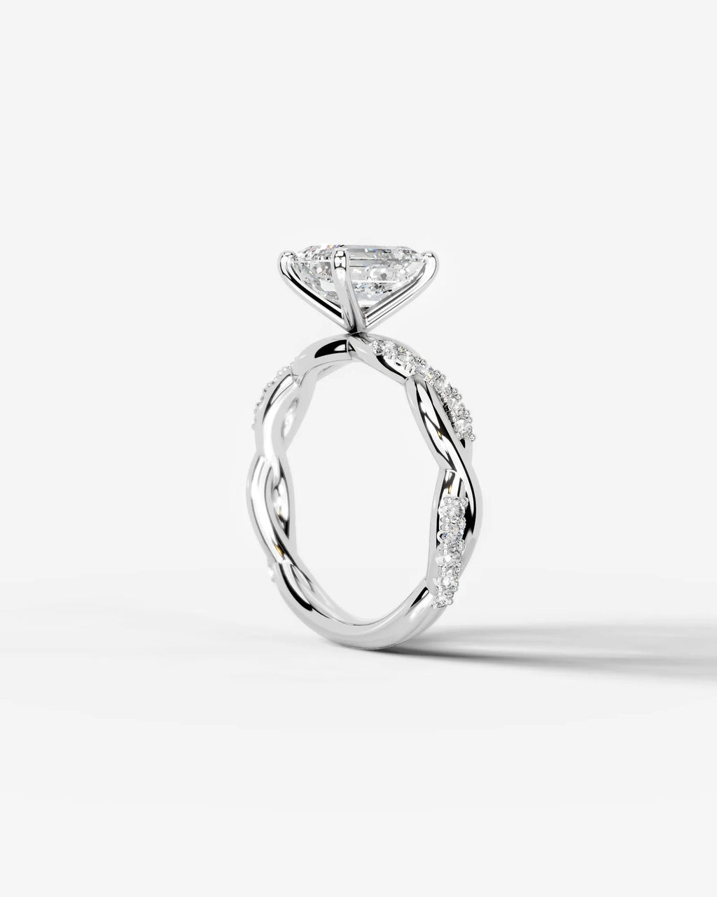 2 Carat Lab Grown Emerald Cut Diamond Twist Engagement Ring