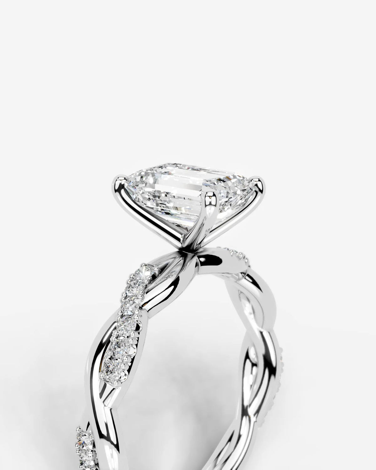 2 Carat Lab Grown Emerald Cut Diamond Twist Engagement Ring