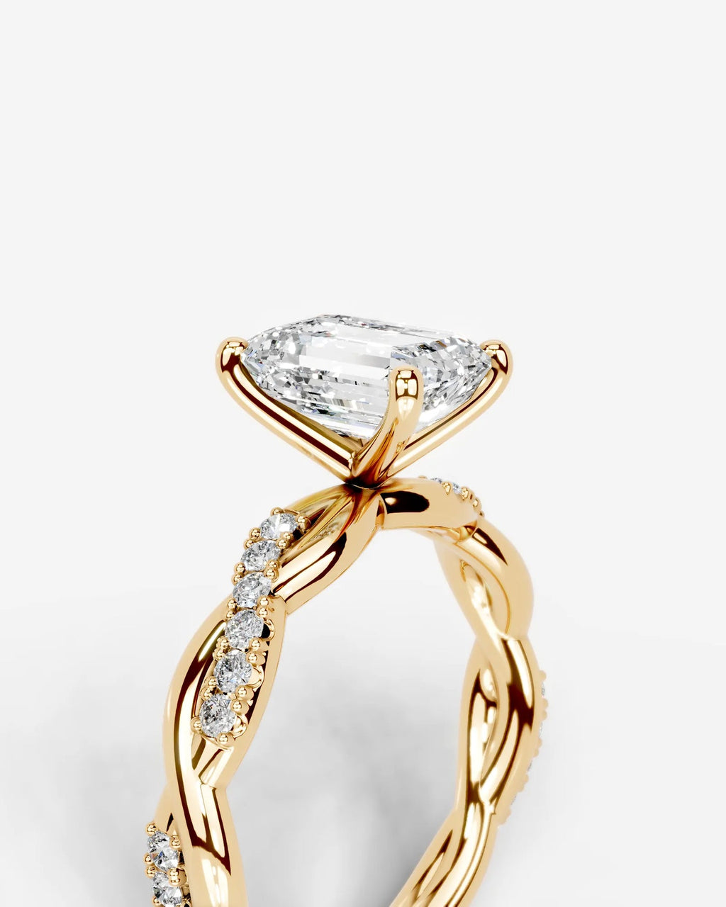2 Carat Lab Grown Emerald Cut Diamond Twist Engagement Ring