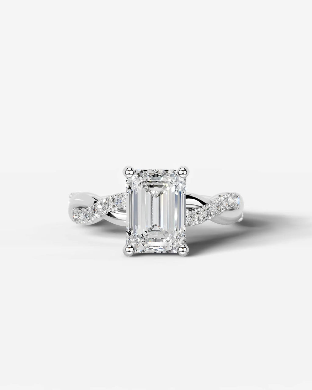 2 Carat Lab Grown Emerald Cut Diamond Twist Engagement Ring