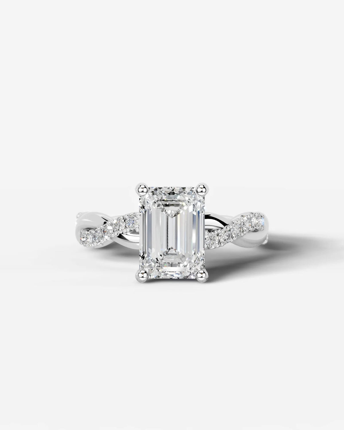 2 Carat Lab Grown Emerald Cut Diamond Twist Engagement Ring