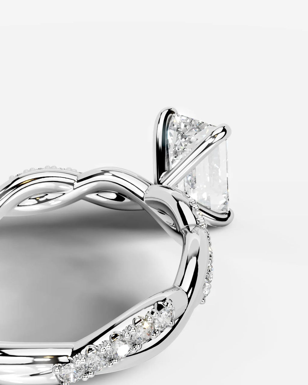 2 Carat Lab Grown Emerald Cut Diamond Twist Engagement Ring