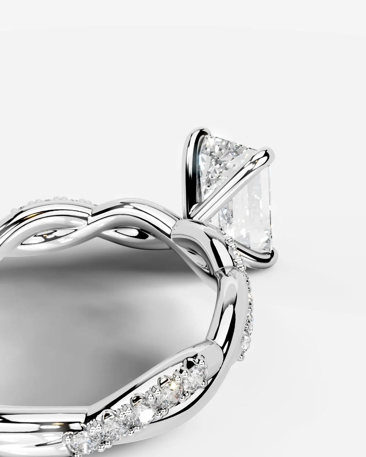2 Carat Lab Grown Emerald Cut Diamond Twist Engagement Ring