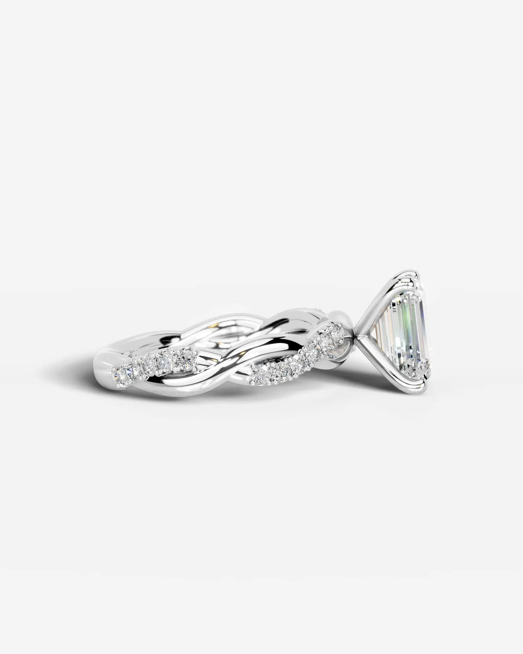 2 Carat Lab Grown Emerald Cut Diamond Twist Engagement Ring