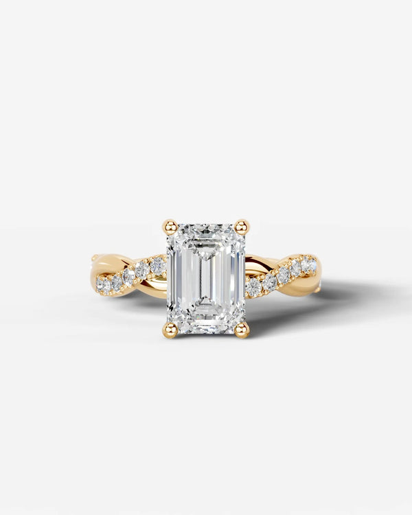 2 Carat Lab Grown Emerald Cut Diamond Twist Engagement Ring