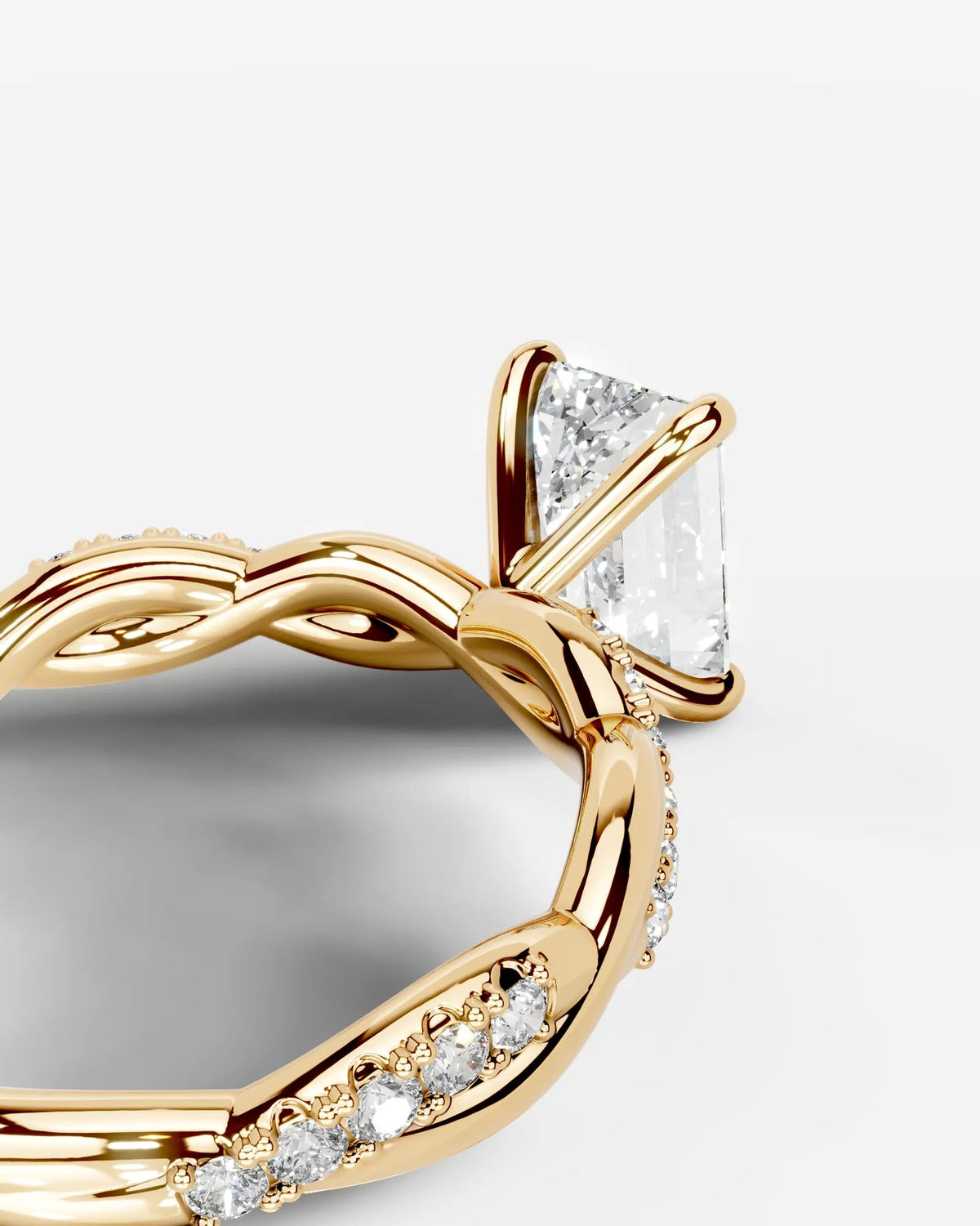 2 Carat Lab Grown Emerald Cut Diamond Twist Engagement Ring