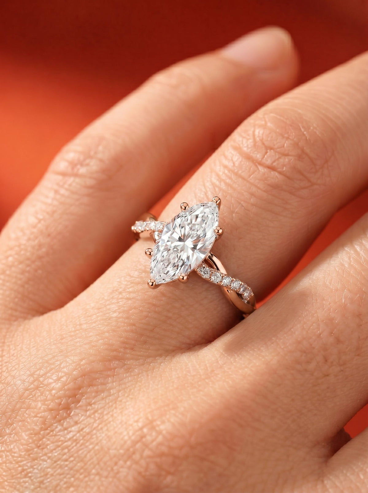 2 Carat Lab Grown Marquise Diamond Twisted Pavé Band Ring