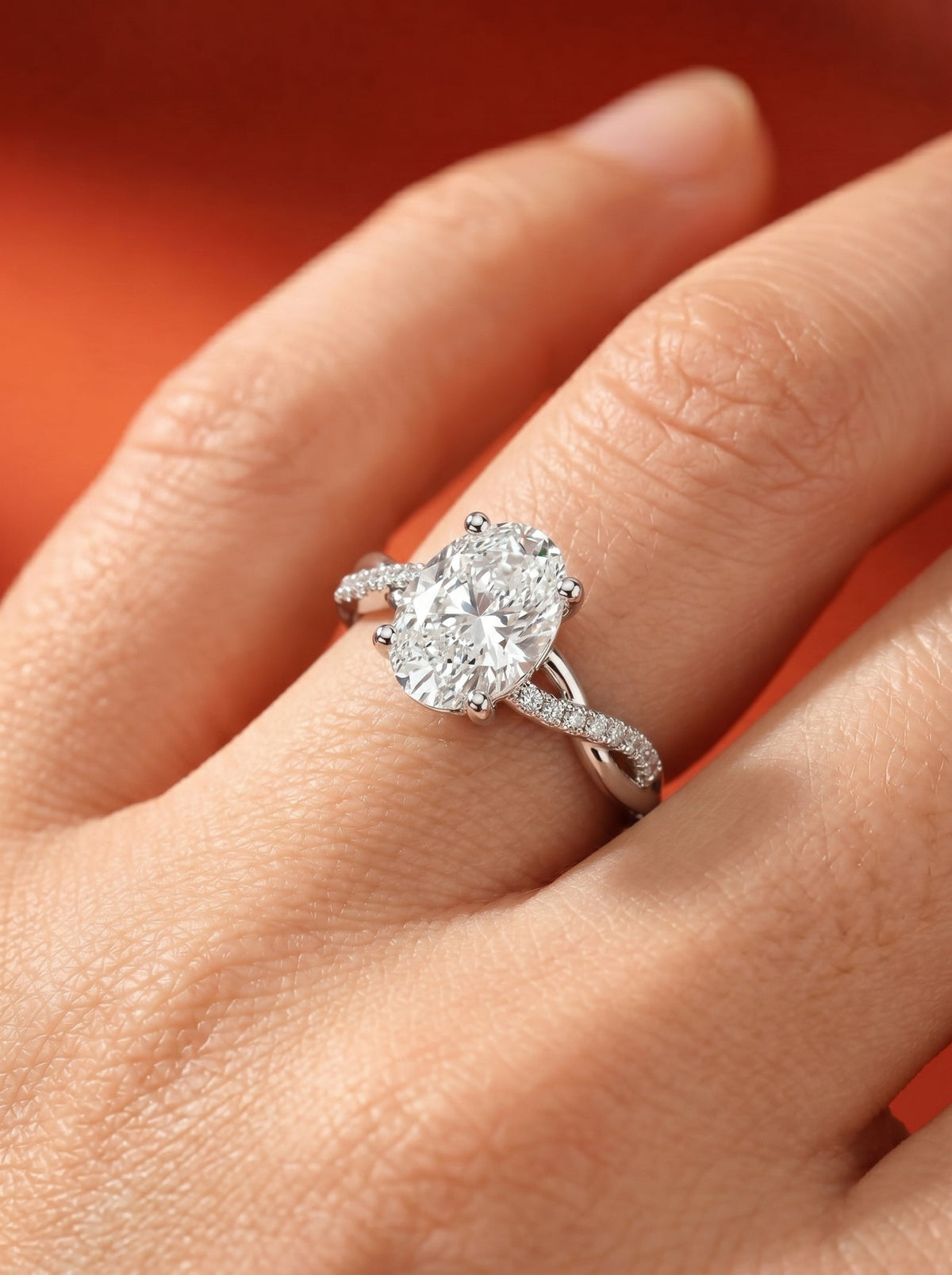 2 Carat Lab Grown Oval Cut Diamond Twist Engagement Ring