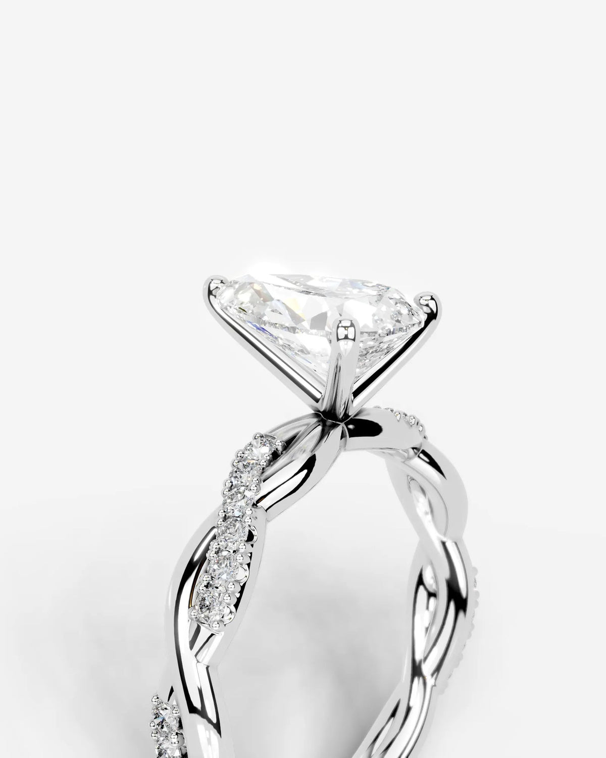 2 Carat Lab Grown Pear Cut Diamond Twist Halo Ring