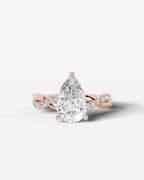 2 Carat Lab Grown Pear Cut Diamond Twist Halo Ring