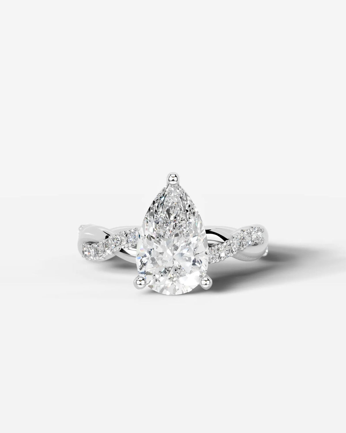 2 Carat Lab Grown Pear Cut Diamond Twist Halo Ring